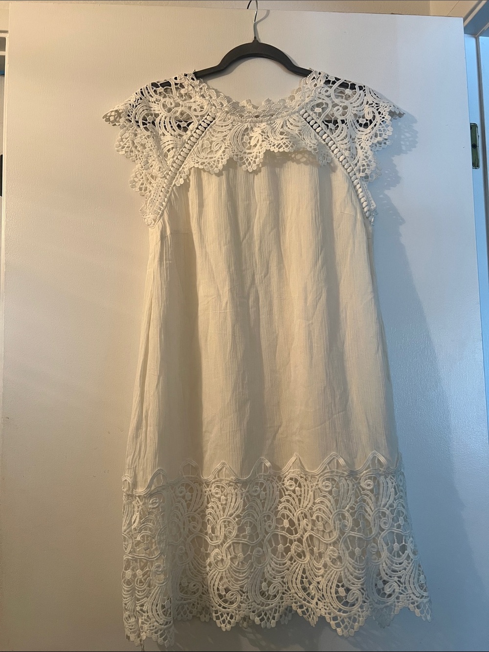 Source Unknown Cream Lace-Trim Mini Dress
